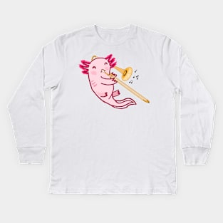 Trombone Axolotl Kids Long Sleeve T-Shirt